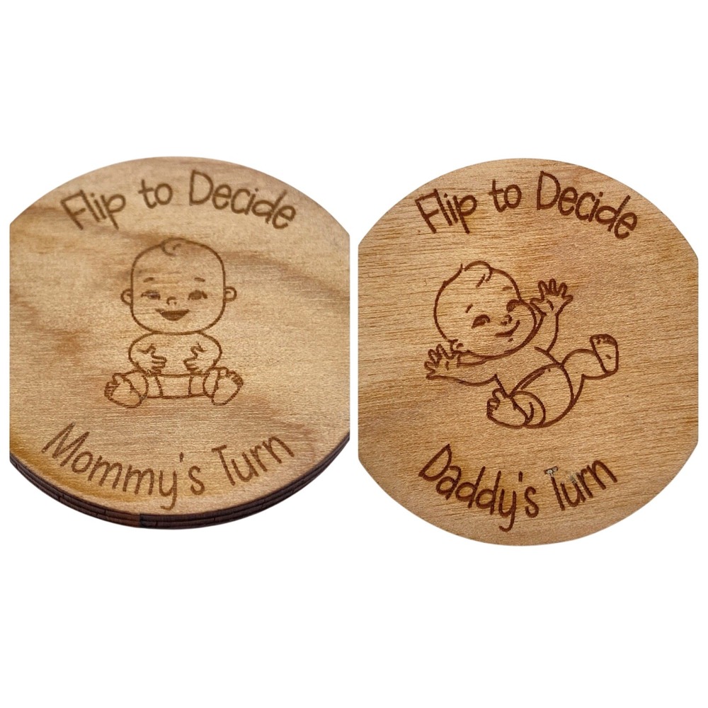 Wooden Funny New Parent The Decision Coin Flip Diaper Change Gift for Mom Dad